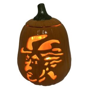Vintage Halloween Ceramic Pumpkin Light Up Decor Lamp Orange